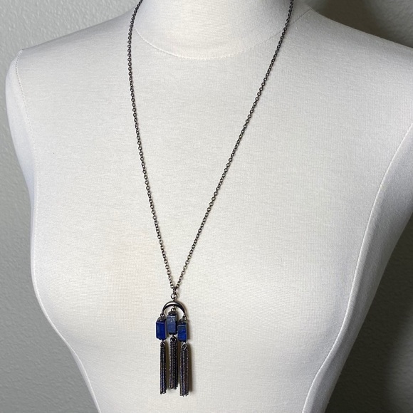 Triple Lapis Lazuli Crescent Moon Necklace ✨Final Clearance Sale!✨ - Picture 2 of 4